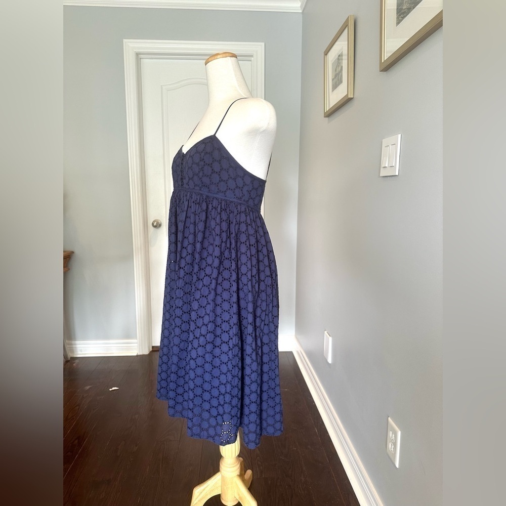 SUZY SHIER Navy Blue Eyelet Baby Doll Spaghetti Strap Empire Waist Summer Dress - Picture 6 of 10